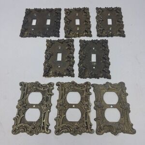 8pc Vintage Ornate Brass Light Switch Outlet Cover Set Floral Scroll Victorian
